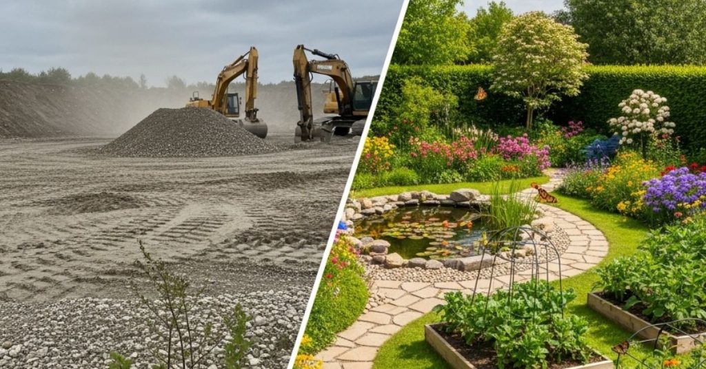 gravel pit to beautiful garden collage