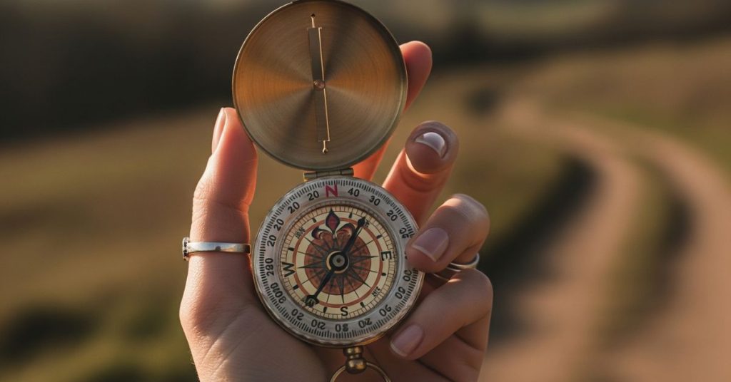 Woman's hand holding a compass