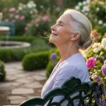 Woman sitting on a garden bench