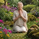 Woman praying in garden